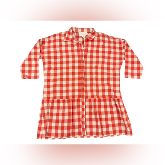 LA Boheme Girls Lifestyle Red Gingham/Plaid Oversized Button Down Dress One Size - Picture 4 of 7